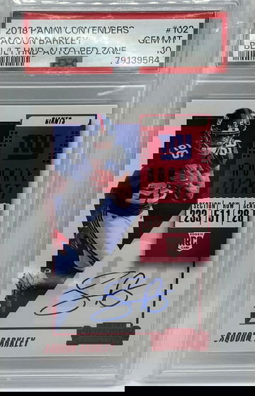 Saquon Barkley  2018 Contenders Rookie Ticket Auto, FOTL Red Zone Red Foil, PSA 10