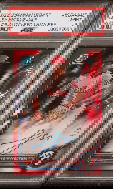 Alex Mcfarlane 2022 Bowman Draft Chrome Auto #CDAAME Red Lava Ref 4/5 PSA 9