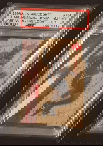 1998 UD Hardcourt Jordan Holding Court Red M Jordan/T Hardaway #J14 /2300 PSA 8