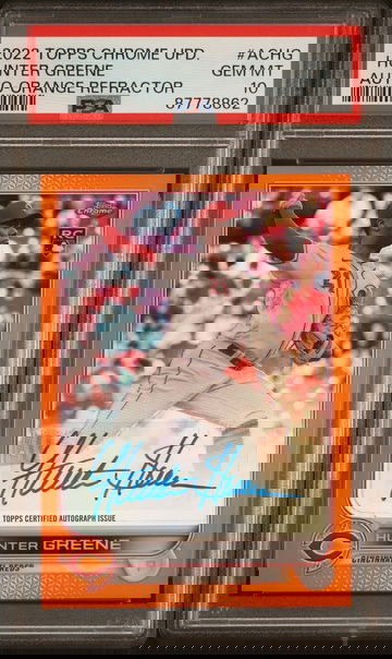 2022 Topps Chrome Update Hunter Greene Orange Refractor Auto /25 PSA 10