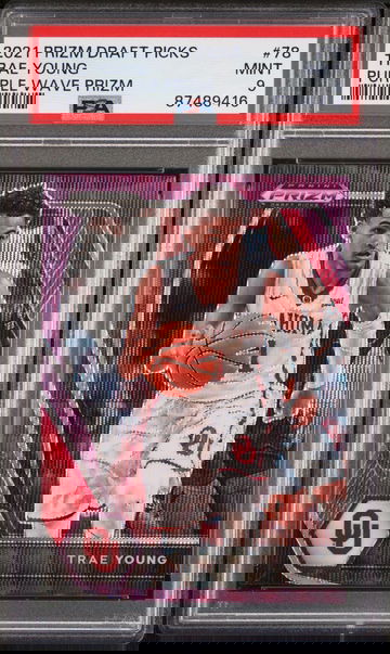 2021-22 Panini Prizm Draft Picks Purple Wave Prizm #78 Trae Young - GRADED —> PSA 9 Mint Graded Basketball Card.