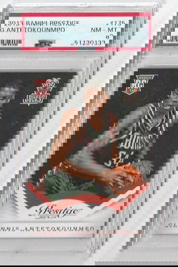 PSA 8 NM-MINT 2013 PANINI PRESTIGE GIANNIS ANTETOKOUNMPO ROOKIE CARD CARDIS #175