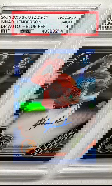 2019 Bowman Draft Gunnar Henderson 1st Bowman Blue Refractor Auto #’d 022/150 PSA 9! 