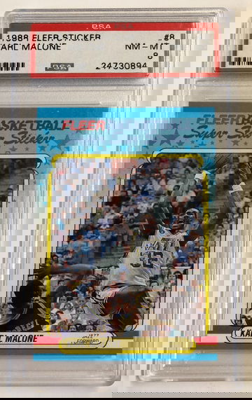 1988 Fleer Sticker Karl Malone PSA 8