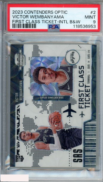 2023 CONTENDERS OPTIC VICTOR WEMBANYAMA #2 FIRST CLASS INTL BW 12 OF 25 RC PSA 9