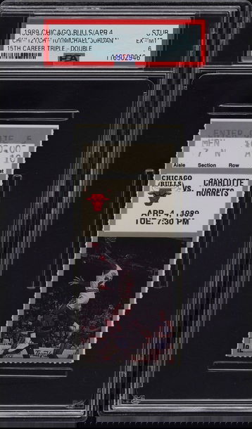 1989 CHICAGO BULLS/APR.4 MICHAEL JORDAN 15TH CAREER TRIPLE - DOUBLE PSA 6