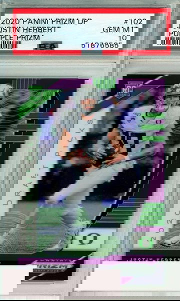 2020 PANINI PRIZM DRAFT PICKS JUSTIN HERBERT #102 PURPLE PRIZM RC PSA 10 GEM MT