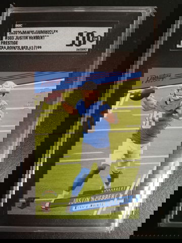 2020 Panini Chronicles prestige extra points red 61/199 RC Justin Herbert SGC 10