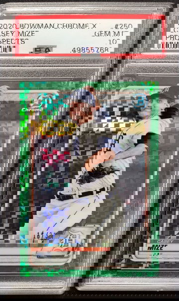 2020 Bowman Chrome X Casey Mize #250 Prospect Green X-Fractor #16/31 PSA 10