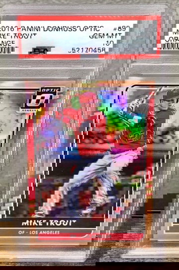 2016-17 Panini Optic Mike Trout Orange Holo #86/199 PSA 10 Los Angeles Angels