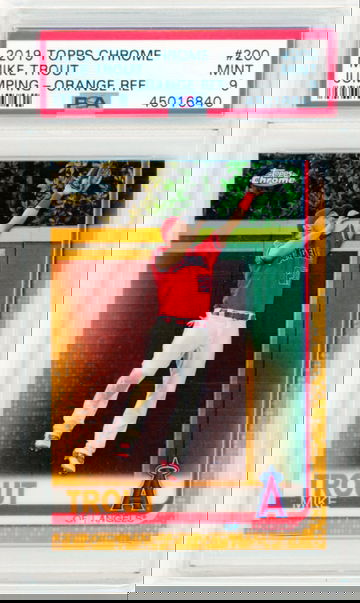 2019 Topps Chrome #200 Mike Trout Jumping-Orange Refractor PSA 9 MINT!