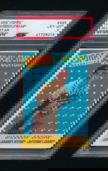 1958 Topps #494, Warren Spahn All Star PSA 6 EXMT