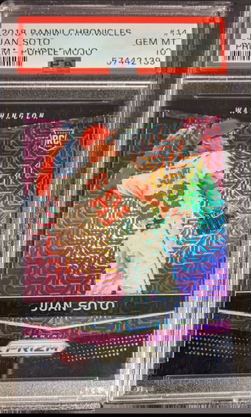 *Pop 4* Juan Soto 2018 Prizm Purple Mojo Rookie Card PSA Gem 10 #/99 RC