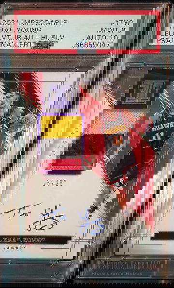 2020 Panini Impeccable Trae Young #TYG Game Used Patch Auto PSA 9/10 Autograph 