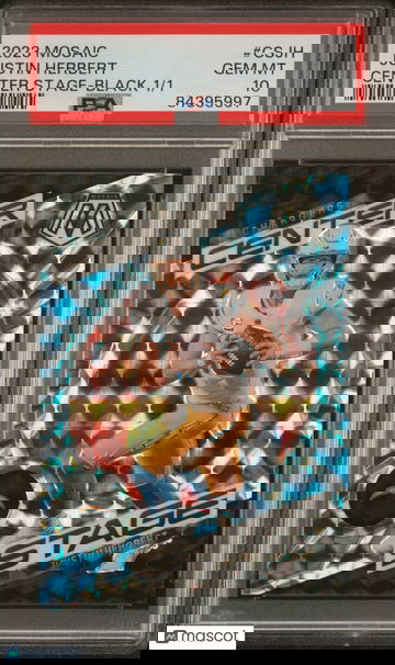 2023 Mosaic Justin Herbert Center Stage Black #1/1 - PSA 10