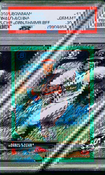 2018 Bowman Prospects Green Shimmer Refractor Ronald Acuna /99 #1 PSA 10 - RARE GEM MINT Rookie Braves