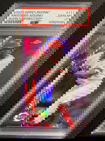 2020 Topps Chrome Aristides Aquino /299 Purple PSA 10