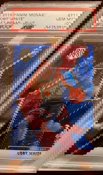 2019-20 PANINI MOSAIC Coby White FAST BREAK BLUE DISCO /85 SP RC PSA 10 Bulls