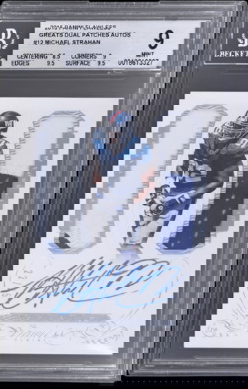 2015 FLAWLESS MICHAEL STRAHAN GREATS DUAL PATCH AUTOS #22/25 GAME USED BGS 9