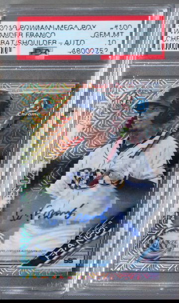 Wander Franco 2019 Bowman Mega Box Chrome "Bat on Shoulder" Photo Variation Auto #/25 PSA 10 Rays