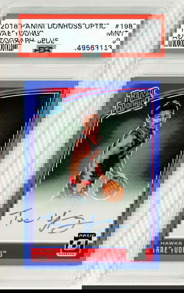 2018 Panini Optic Trae Young Blue Auto /49 PSA 9