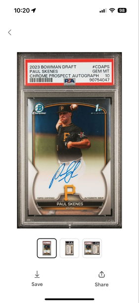 Paul Skenes Bowman Chrome 1st Base Auto psa 10