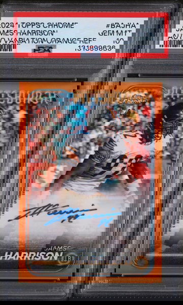 2024 Topps Chrome Base Autographs Variations Orange Refractor James Harris #BAJHA /25 PSA 10