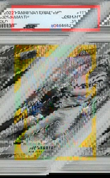 2022 PANINI NATIONAL VIP GOLD #11 JOE NAMATH /10 NEW YORK JETS PSA 10