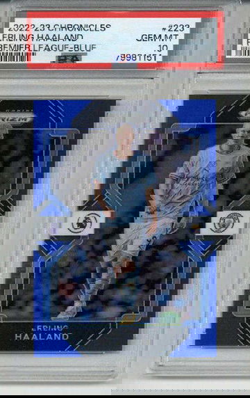 2022 PANINI CHRONICLES PREMIER LEAGUE BLUE ERLING HAALAND MAN CITY PSA 10