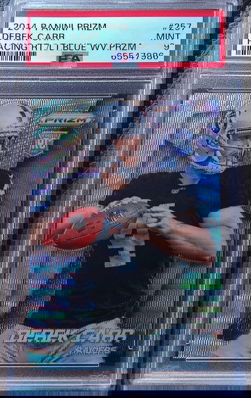 DEREK CARR 2014 PANINI PRIZM LIGHT BLUE WAVE /99 PSA 9 POP 9