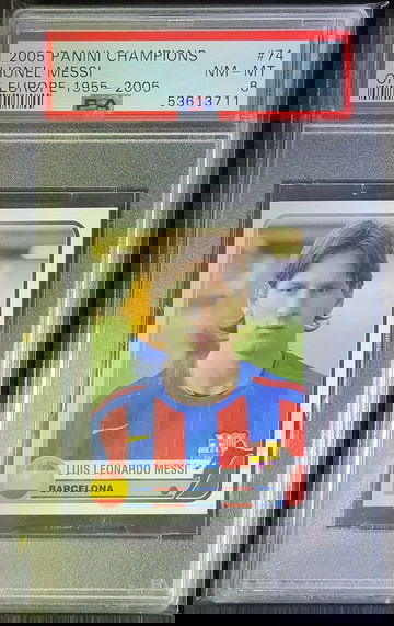 2005 Panini Champions of Europe  1955 - 2005 Lionel Messi PSA 8