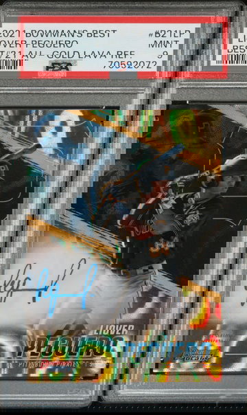 2021 Topps Bowman's Best Gold Lava Ref Liover Peguero #B21LP Auto /75 PSA 9