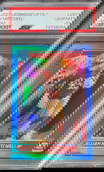 2021 Donruss Optic Eli Mitchell Rated Rookie Aqua /299 PSA 10