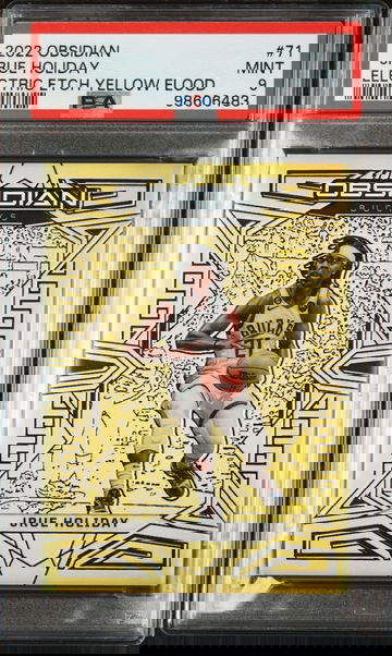 2022 Panini Obsidian Electric Etch Yellow Flood Jrue Holiday #71 /10 PSA 9