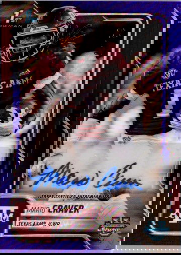 2025 Bowman University U Chrome Mario Craver Purple Refractor Auto #/75 Texas AM