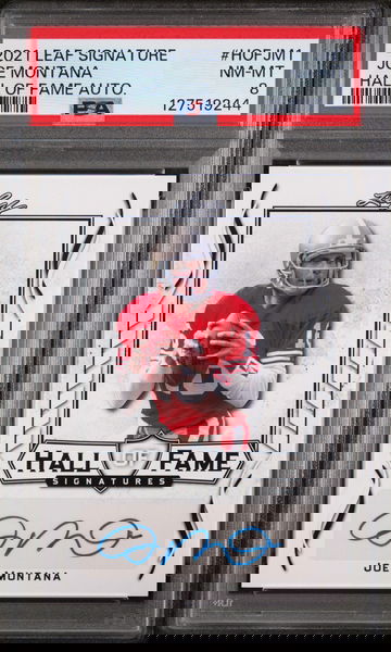 2021 Leaf Signature Hall of Fame Autographs Joe Montana #HOFJM1 PSA 8