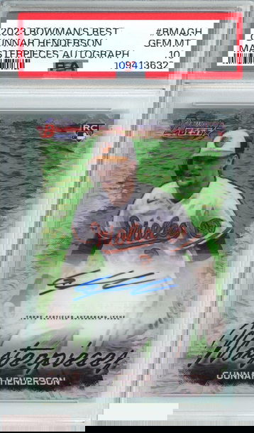 2023 BOWMANS BEST GUNNAR HENDERSON #BMAGH MASTERPIECES AUTO 70 OF 99 RCPSA 10