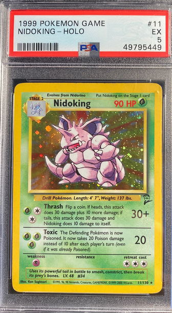 1999 Pokémon Base Set 2 Nidoking Holo holographic 11 /30 rare EX 5 psa