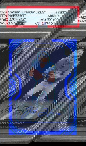 2020 Justin Herbert Panini Chronicles Prizm Black Silver Rookie Auto PSA 9 10 Signature #PB-3 RC