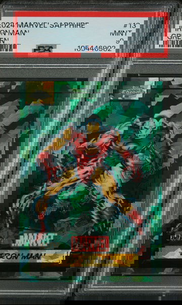 2024 Topps Chrome Marvel Sapphire Edition Green Iron Man #13 /99 PSA 9