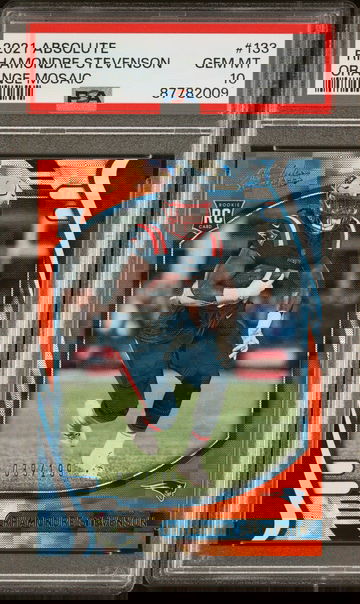 2021 Panini Absolute Orange Mosaic Rhamondre Stevenson #133 RC /199 PSA 10