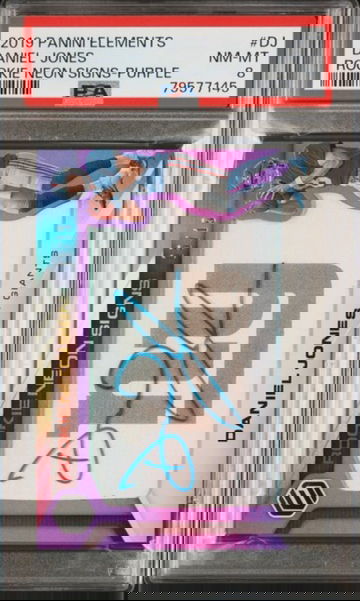 2019 Panini Elements Daniel Jones Rookie Neon Signs Purple auto /15 PSA 8