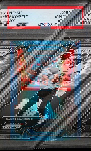 2023 Panini Prizm Navy Camo Prizm Baker Mayfield #276 /25 PSA 9
