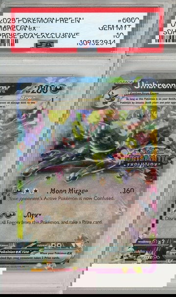 2025 POKEMON PRE EN-PRISMATIC EVOLUTIONS UMBREON EX #060 SURPRISE BOX EX PSA 10