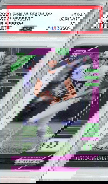 2020 PANINI PRIZM DP JUSTIN HERBERT #102 PURPLE PRIZM ROOKIE RC PSA 10 GEM MT