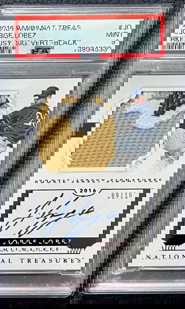 2016 Panini National Treasures Jorge Lopez R Jersey Signatures Vert 9/10 PSA 9