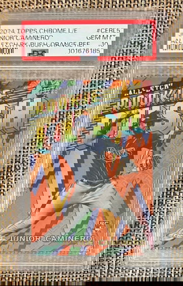 2024 Topps Chrome Logofractor Edition Junior Caminero RC #03/25 All-Etch Rookie Rush Orange Refractor PSA 10 💎