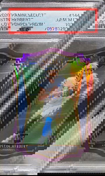 2020 Panini Select Justin Herbert Premier Level Purple Prizm Die-Cut RC PSA 10
