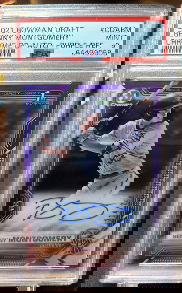 2021 Bowman Chrome Draft Benny Montgomery 1st Purple Auto /250 Mint PSA 9