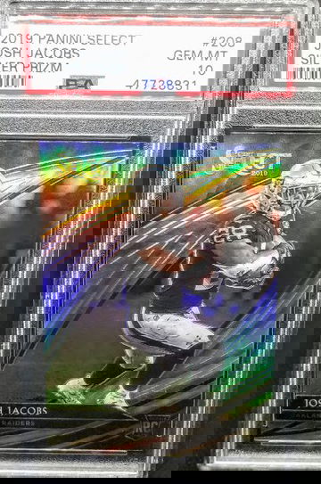 Josh Jacobs 2019 Panini Select Silver Prizm RC Rookie Field Level # 209 Graded PSA 10 Gem Mint POP 9 (Scratches on the front of case)